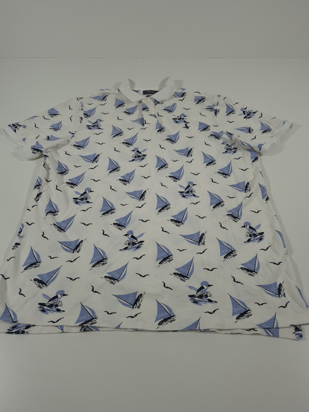 Polo Ralph Lauren Polo Shirt Mens XL White Sailboat AOP Nautical Classic Fit